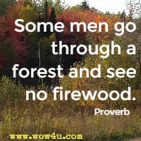 Some men go through a forest and see no firewood. Proverb