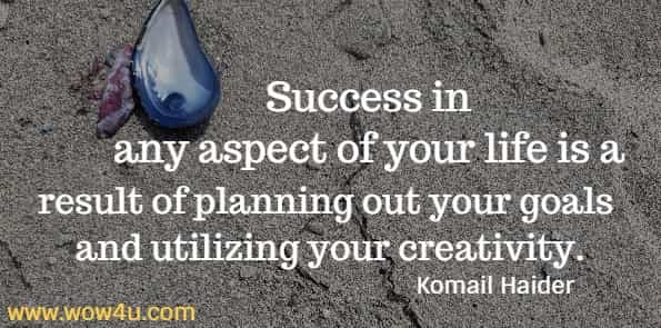 Success in any aspect of your life is a result of planning 
out your goals and utilizing your creativity. Komail Haider 