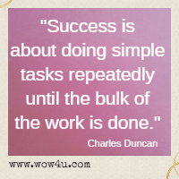 Success is about doing simple
tasks repeatedly until the bulk of the work is done. Charles Duncan