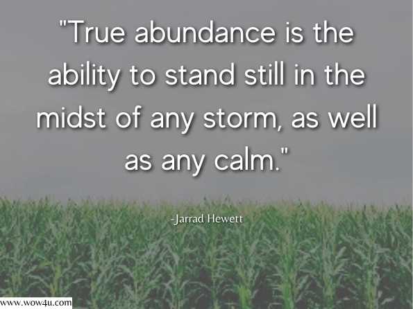 True abundance is the ability to stand still in the midst of any storm, as well as any calm. Jarrad Hewett, The Answer Is Energy