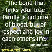 The bond that links your true family is not one of blood, but of respect and joy in each other's life. Richard Bach