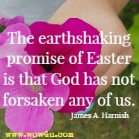 The earthshaking promise of Easter is that God has not forsaken any of us. 
James A. Harnish