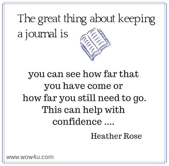 The great thing about keeping a journal is you can see how far that 
you have come or how far you still need to go. This can help with 
confidence .... Heather Rose