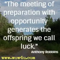The meeting of preparation with opportunity generates the offspring we call luck. Anthony Robbins 