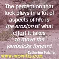 The perception that luck plays in a lot of aspects of life is the erosion of what effort it takes to move the yardsticks forward. Catherine Pulsifer
