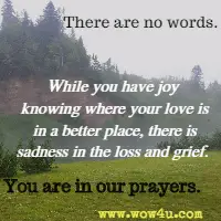 There are no words. While you have joy knowing where your love is in a better place, there is sadness in the loss and grief. You are in our prayers. Catherine Pulsifer