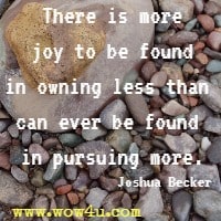 There is more joy to be found in owning less than can ever be found in pursuing more. Joshua Becker