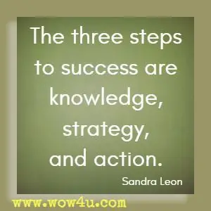 The three steps to success are knowledge, strategy, and action. Sandra Leon