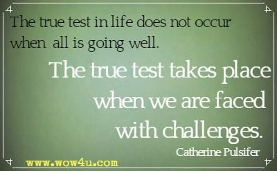 The true test in life does not occur when all is going well. The true test takes place when we are faced with challenges. Catherine Pulsifer 