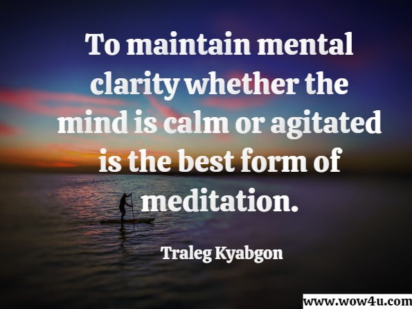 To maintain mental clarity whether the mind is calm or agitated is the best form of meditation.Traleg Kyabgon.The Essence of Buddhism