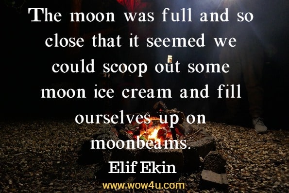 The moon was full and so close that it seemed we could scoop out some moon ice cream and fill ourselves up on moonbeams. Elif Ekin, Mostly Happy