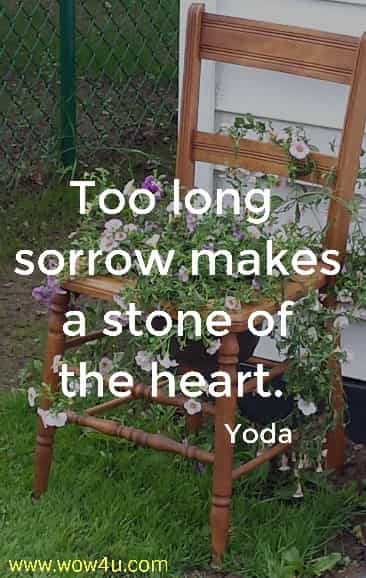 Too long sorrow makes a stone of the heart.	
Yoda