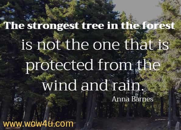 The strongest tree in the forest is not the one that is protected from the wind and rain. Anna Barnes