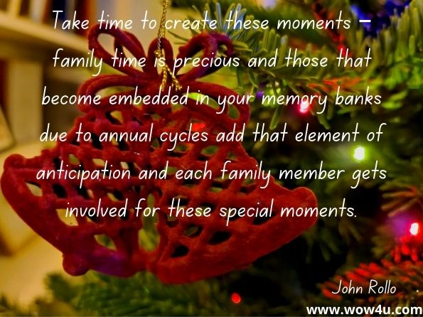 Take time to create these moments – family time is precious and those that become embedded in your memory banks due to annual cycles add that element of anticipation and each family member gets involved for these special moments.