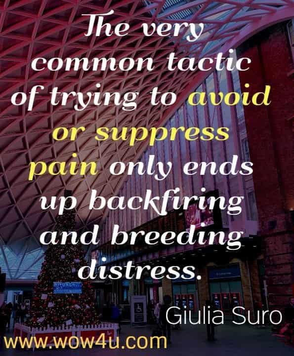 The very common tactic of trying to avoid or suppress pain only ends up backfiring and breeding distress.  Giulia Suro. Learning to Thrive: An Acceptance and Commitment Therapy Workbook