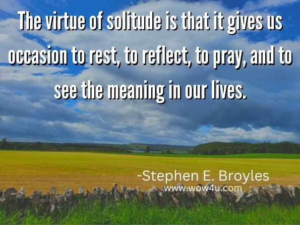 The virtue of solitude is that it gives us occasion to rest, to reflect, to pray, and to see the meaning in our lives.