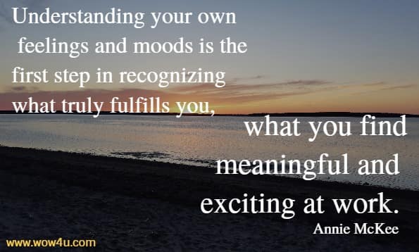 Understanding your own feelings and moods is the first step in recognizing 
what truly fulfills you, what you find meaningful and exciting at work. Annie McKee