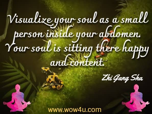 Visualize your soul as a small person inside your abdomen. Your soul is sitting there happy and content. Zhi Gang Sha, MD, Soul Mind Body Medicine. 