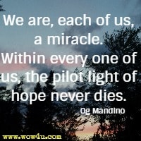 We are, each of us, a miracle. Within every one of us, the pilot light of hope never dies. Og Mandino
