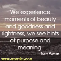 We experience moments of beauty and goodness and rightness; we see hints of purpose and meaning. Tony Payne
