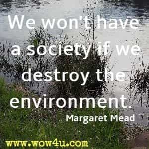 We won't have a society if we destroy the environment. Margaret Mead 