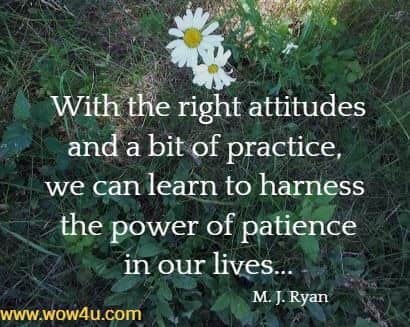 With the right attitudes and a bit of practice, we can learn to harness 
the power of patience in our lives... M. J. Ryan