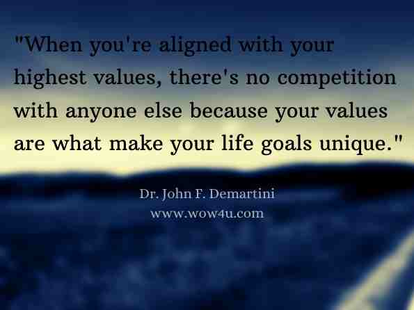 When you're aligned with your highest values, there's no competition with anyone else because your values are what make your life goals unique. Dr. John F. Demartini, Inspired Destiny: Living a Fulfilling and Purposeful Life 