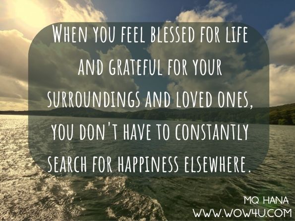 When you feel blessed for life and grateful for your surroundings and loved ones, you don't have to constantly search for happiness elsewhere. MQ Hana, The Ordinary Millionaire 