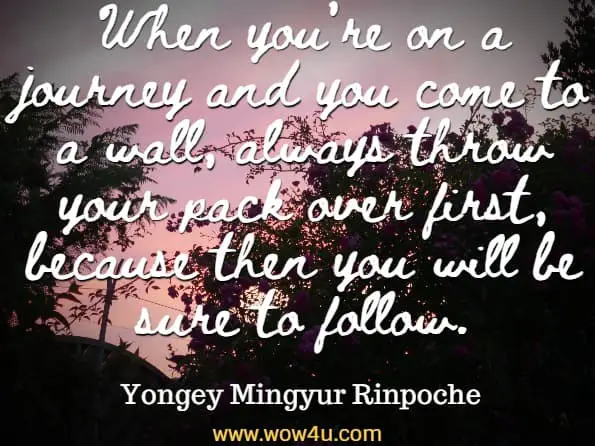 When you’re on a journey and you come to a wall, always throw your pack over first, because then you will be sure to follow. Yongey Mingyur Rinpoche, In Love With The World