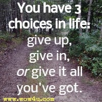 You have 3 choices in life: give up, give in, or give it all you've got. 